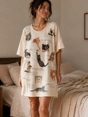 🐈 Vintage Crazy Cat Lady Sleep Shirt Pajamas All Over Print One Size Fits All